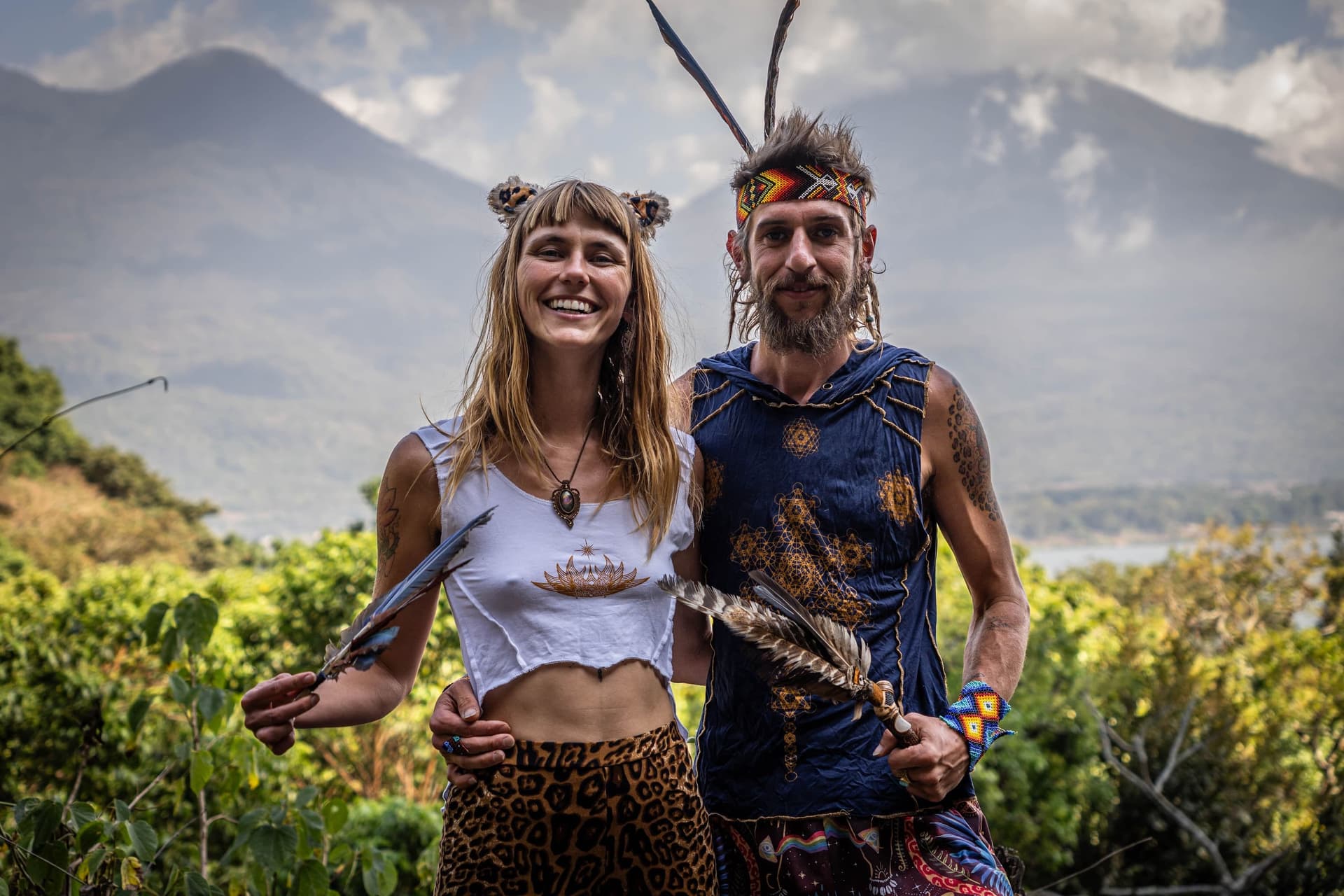 Jahendo and Sunny Day together at Mystical Yoga Farm, Lake Atitlán behind them