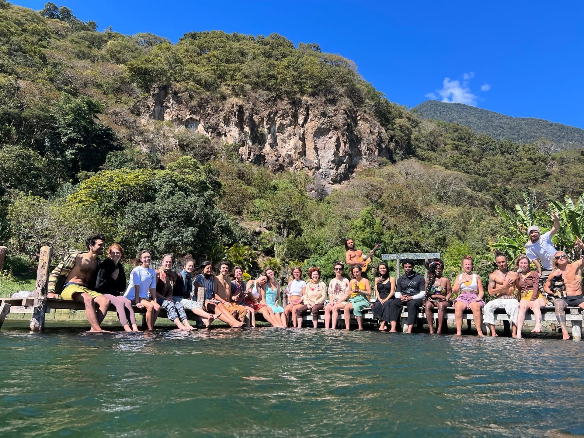 A residency group on the dock at Lake Atitlán