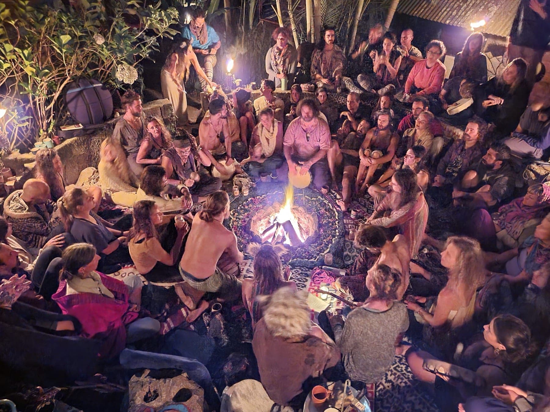 Fire song circle at Mystical Yoga Farm